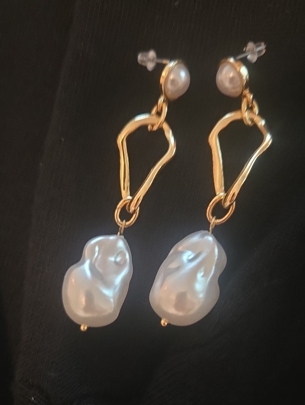 Anthropologie Gold-Tone Sculpted Link Earrings with Pearlescent Drops